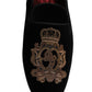 Black Velvet Gold Crown Mens Loafers Shoes