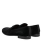 Black Velvet Slip On Loafers Men Formal Shoes