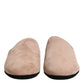 Beige Suede Leather Slides Flat Slipper Shoes