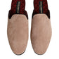 Beige Suede Leather Slides Flat Slipper Shoes