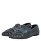 Blue Woven Raffia Slip On Loafers Shoes