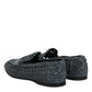 Blue Woven Raffia Slip On Loafers Shoes