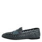 Blue Woven Raffia Slip On Loafers Shoes