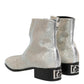 White Strass DG Logo Heels Ankle Boots Shoes