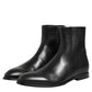 Black Leather Mid Calf Men Boots Shoes