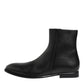 Black Leather Mid Calf Men Boots Shoes