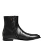 Black Leather Mid Calf Men Boots Shoes