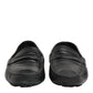 Black Leather Slip On Mocassin Loafer Shoes