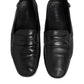 Black Leather Slip On Mocassin Loafer Shoes