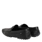 Black Leather Slip On Mocassin Loafer Shoes