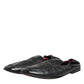 Black Leather Slip On Men Flat Loafers Shoes