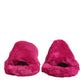 Pink Acrylic Faux Fur Mens Flats Sandals Shoes