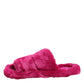 Pink Acrylic Faux Fur Mens Flats Sandals Shoes