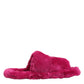 Pink Acrylic Faux Fur Mens Flats Sandals Shoes