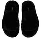 Black Faux Fur Flats Men Sandals Shoes