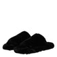 Black Faux Fur Flats Men Sandals Shoes