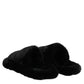 Black Faux Fur Flats Men Sandals Shoes