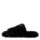 Black Faux Fur Flats Men Sandals Shoes