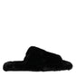 Black Faux Fur Flats Men Sandals Shoes