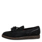 Black Suede Tassel Embellished Loafers Shoes