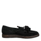 Black Suede Tassel Embellished Loafers Shoes