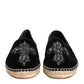 Black Cross Crystal Slip On Espadrille Shoes