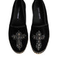 Black Cross Crystal Slip On Espadrille Shoes