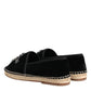 Black Cross Crystal Slip On Espadrille Shoes