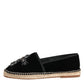 Black Cross Crystal Slip On Espadrille Shoes