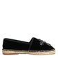 Black Cross Crystal Slip On Espadrille Shoes