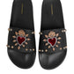 Black Rubber Sacred Heart Slides Men Beachwear Shoes