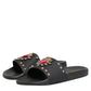 Black Rubber Sacred Heart Slides Men Beachwear Shoes