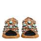 Brown Leather Studded Slides Sandals Shoes