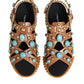 Brown Leather Studded Slides Sandals Shoes