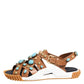 Brown Leather Studded Slides Sandals Shoes