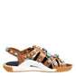 Brown Leather Studded Slides Sandals Shoes