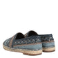Blue Gray Woven Leather Buffalo Espadrille Shoes