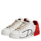White Red Leather Logo Low Top Sneakers Shoes