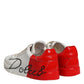White Red Leather Logo Low Top Sneakers Shoes