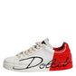 White Red Leather Logo Low Top Sneakers Shoes