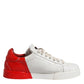 White Red Leather Logo Low Top Sneakers Shoes