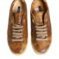 Brown Leather Low Top Men Sneakers Shoes