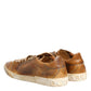 Brown Leather Low Top Men Sneakers Shoes