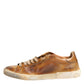 Brown Leather Low Top Men Sneakers Shoes