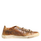 Brown Leather Low Top Men Sneakers Shoes