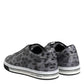 Gray Leather Leopard Low Top Sneakers Shoes