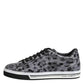 Gray Leather Leopard Low Top Sneakers Shoes