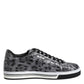 Gray Leather Leopard Low Top Sneakers Shoes