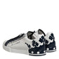 White Blue Crown Low Top Sneakers Shoes