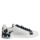 White Blue Crown Low Top Sneakers Shoes